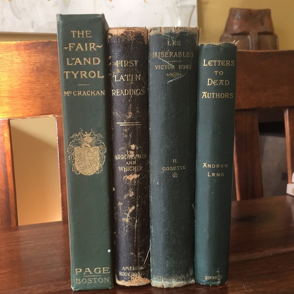 4 Pine Green Black Tan Gold Vintage Antique Book Stack Interior Decor - Picture 1 of 16